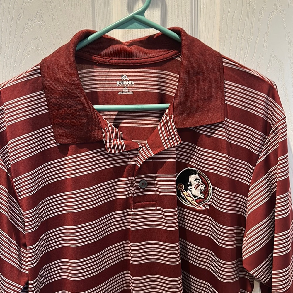 KA Knights Florida State FSU Polo Shirt Mens large burgundy with white stripes